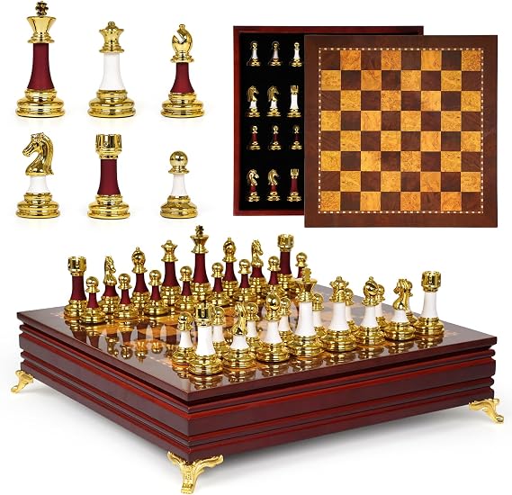 15-Inch Large Chess Set for Adults and Kids Weighted Zinc Alloy & Acrylic Chess Pieces with Wooden Chess Board, Premium Classic Board Game for Home, Office, Family Game Night & Gifts