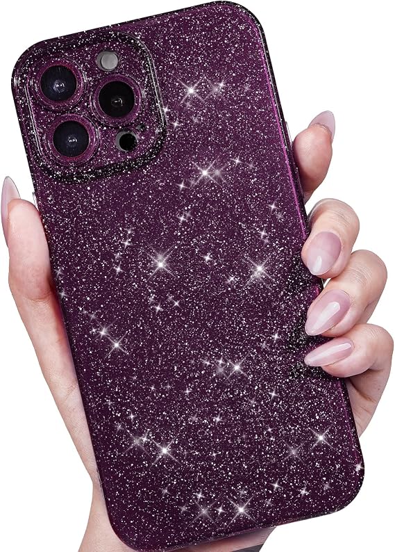 LoeoeL for iPhone 12 Pro Case Glitter, Sparkly Thin Slim Soft Silicone Bling Sparkle Phone Case for Women Girls, Girly Cute Glittery Shiny Jelly Bright Rubber Gel Hard Plastic Cover, Dark Purple