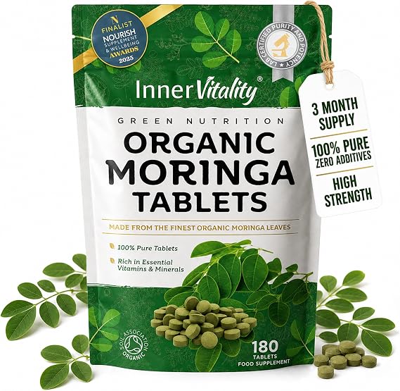 Pure Organic Moringa Tablets 180/2-Month Supply, Zero Additives