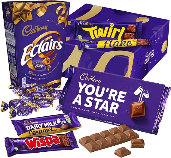 Cadbury You're a Star Chocolate Gift Box - Birthday, Thank you, Congratulations or Just Because gift. Including Cadbury Dairy Milk, Flake, Wispa, Twirl, Caramel and Eclairs!