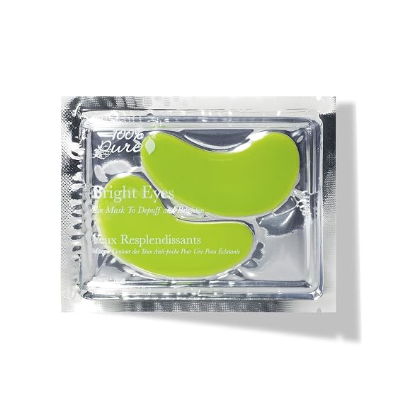 100% PURE Bright Eyes Masks Under Eye Skincare Wrinkle Smoothing Replenishment Diminish Dark Circles, Puffiness - Hydrating & Moisturizing Patches For Tired Eyes & Morning Bags - Vegan - 1 Pack