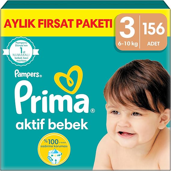 Prima Aktif Bebek, Bebek Bezi 3 Numara, 156 Adet Aylık Fırsat Paketi