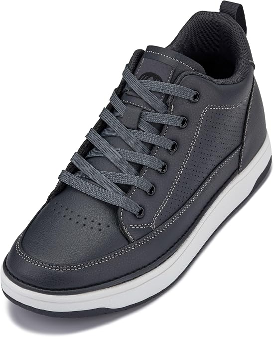 CALTO Men's Invisible Height Increasing Elevator Shoes - Casual Low-top Leatherette Sneakers - 2.4 Inches Taller