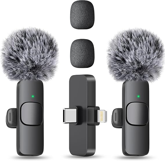MAYBESTA Wireless Mini Microphone for iPhone, Android Phone - 2 Pack Lavalier Lapel Mic for Audio Video Recording - Clip on Content Creator Microphones for YouTube Tiktok Podcast Vlogging