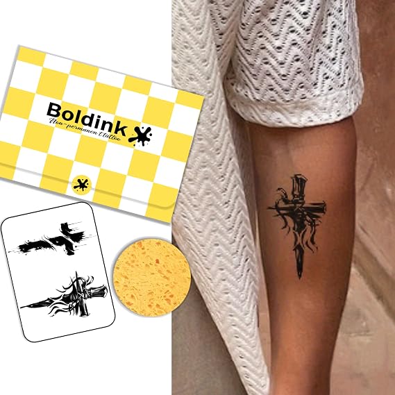 Cross Semi Permanent Tattoos for Adults Realistic Fake Tattoo Waterproof