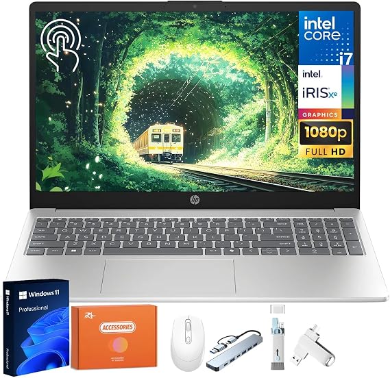 HP 2025 15.6 Touchscreen Laptop for Business, Intel 13th Gen i7-1355U, Iris Xe Graphics, 15.6" FHD LED, 32 GB DDR4, 2 TB SSD, Lightweight & Portable, Wi-Fi 6, Copilot AI, Windows 11 Pro, w/Accessories