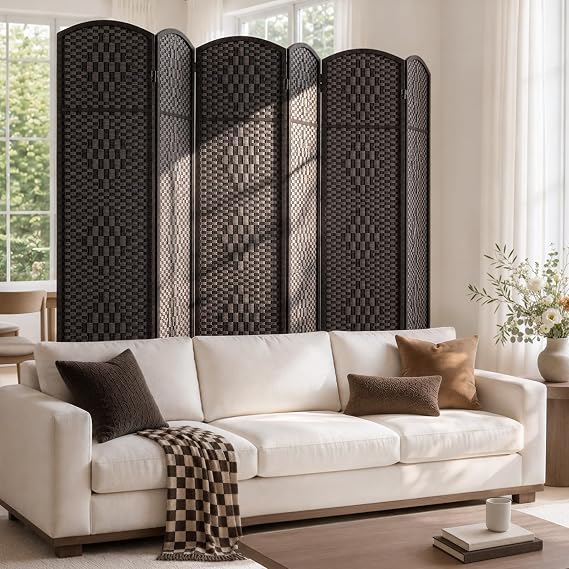 TEAKMAMA Room Divider,Folding Privacy Screen,6Panel Wall Divider,Dark Mocha