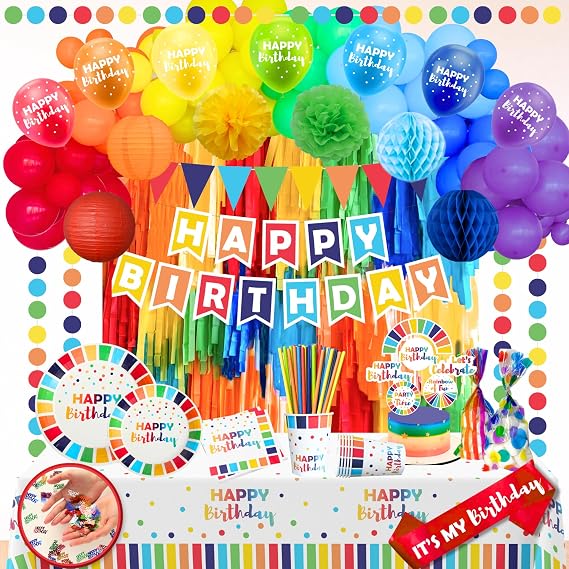 489 Pc Rainbow & Colorful Birthday Party Decorations Kit 25 Guests