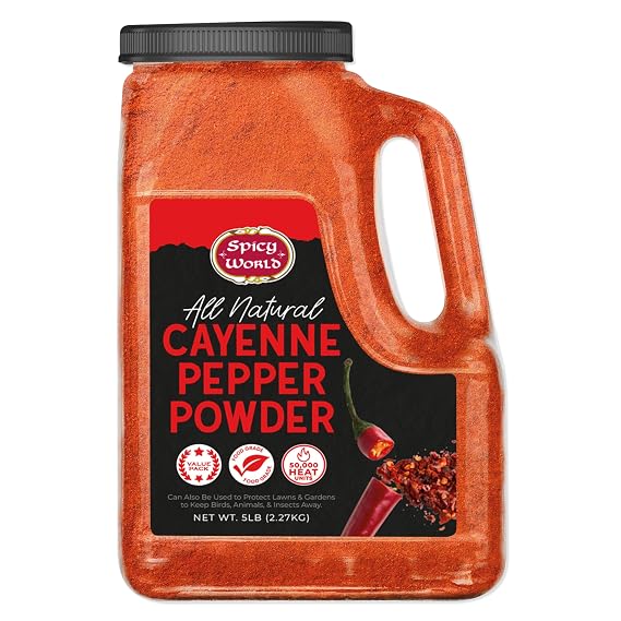 Spicy World Hot Cayenne Pepper Powder Bulk 5 LBS Jar - Red Ground Pepper 50,000 SHU Heat Unit - Gluten Free All Natural Red Pepper - For Commercial & Home Use