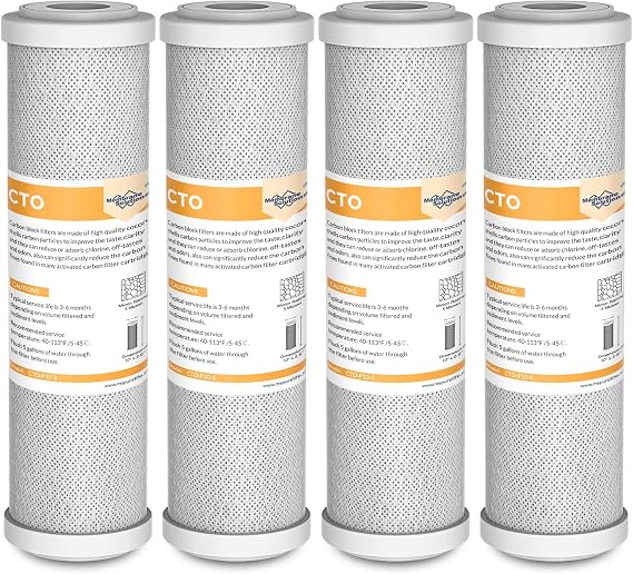 Membrane Solutions 5 Micron 10" x 2.5" CTO Carbon Block Water Filter | Whole House Water Filter Cartridge Replacement Compatible with WFPFC8002, WFPFC9001, FXWTC, WHKF-WHWC, 4-Pack