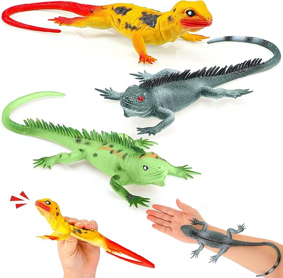 Skylety 3 Pack Realistic Lizard Toys, Iguana Figures with Sound, 13.5 Inch