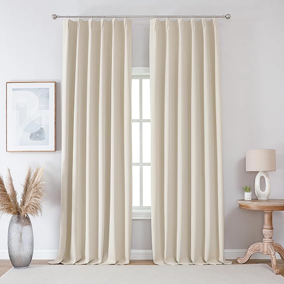 Beige Pinch Pleated Curtains 102 Inches Long 2 Panels with Tailored Memory Shape Pleat and Hooks Drapes, Room Darkening Floor to Ceiling Window Curtains for Living Room,Cream Beige