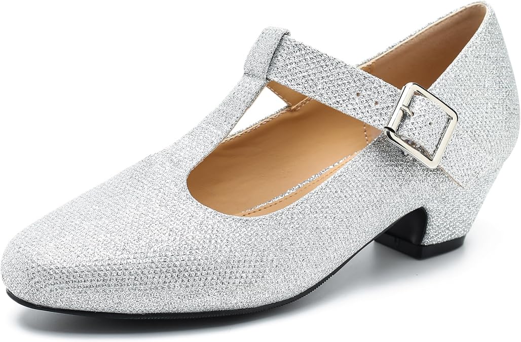 MAIERNISI JESSI Women's T-Strap Mary Jane Pumps, Low Block Heel, Buckle Closure