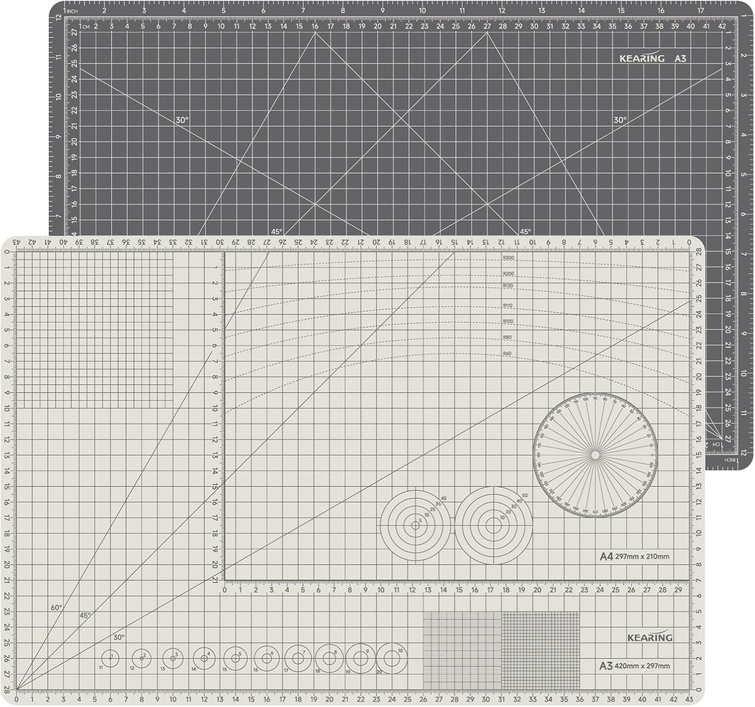 KEARING A3 Self Healing Cutting Mat 12x18 Inch, 3mm Thick Double-Sided High-Contrast Craft Mat with Grid, Premium 5-Ply PVC Cutting Board for Sewing, Quilting, Crafts, 1 PCS