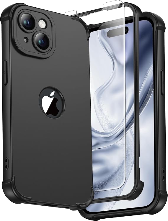 ORETECH for iPhone 15 Plus Case, Shockproof Slim, Screen Protector, Black