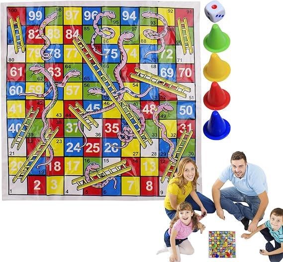 Snakes and Ladders Board Game Set – Compact Folding Chess Style Layout, Durable Playing Pieces, Easy Storage System | Fun Strategy Game for Family Gatherings Birthday Parties Picnics Holiday Trips