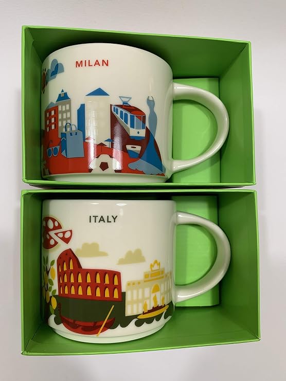 Starbucks Italy & Milan You Are Here YAH Coffee Set of 2 Mugs