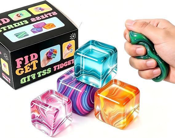 4 Pack Mini Fidget Toys Squishy Stress Cube -Sensory Ball, Squishy Stress Relief Toys, Autism Fidget, Classroom Prize, Squishy Fidget Toys, Stress Balls for Adults & Kids