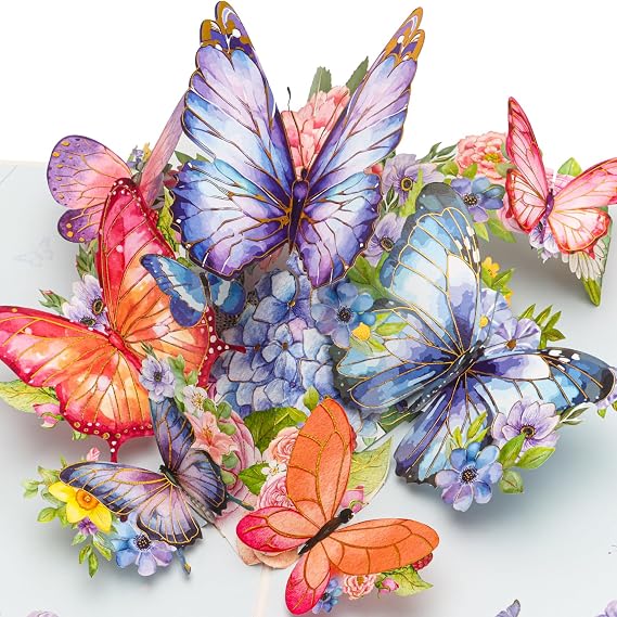 Pop Up Butterfly Birthday Card, Pop Up Mothers Day Card, Thank You Greeting Card with Envelope for Women Mother Wife Girls Sister Gifts