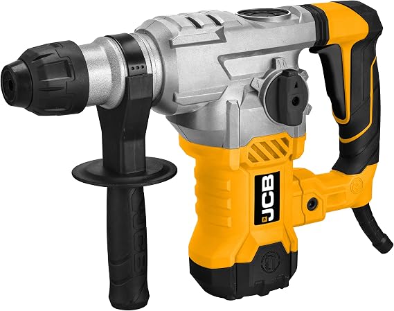 JCB 1500w Rotary Hammer Drill, Powerful 4 Modes Drilling, Hammer, Chiselling and Chisel Adjustment, Multi Position & Anti-Vibration Handle,
