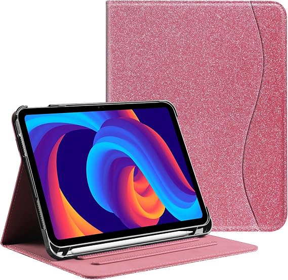 HGWALP Protective Case for iPad (A16) 11th Generation 11 Inch (2025) & iPad 10th Generation 10.9 Inch (2022), Multi-Angle Viewing Stand Cover with Pen Holder & Pocket,Glittering Pink
