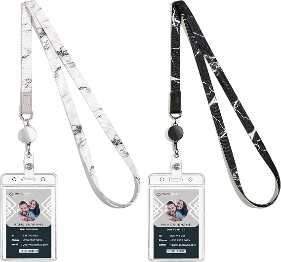 Cute Lanyard id Holder Durable Retractable Lanyards for ID Badges,Waterproof ID Badge Holder for Cruise Ships Key Cards (Black and White Marble)