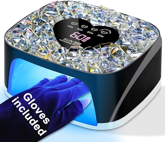 コードレス Uv Led ネイルランプ 充電式 Uv ネイルランプ ジェルネイル ドライヤー 4タイマーと自動センサー付き カラフルなダイヤモンドデザイン Uvライト ジェルネイル用 速硬化 サロン用ネイル用品 ブラック