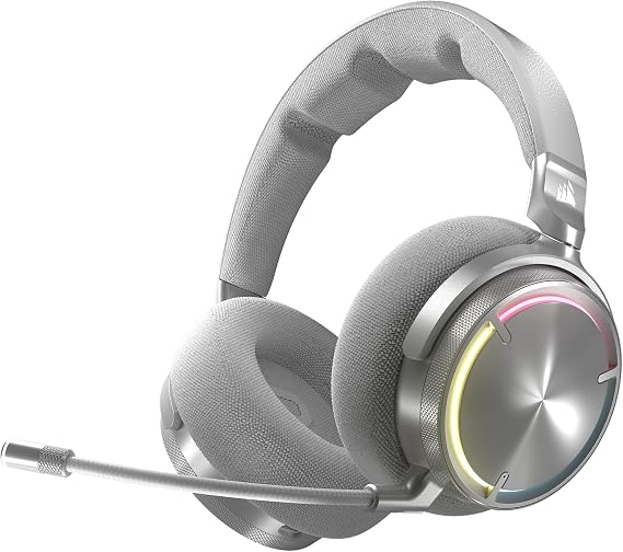 Corsair Virtuoso MAX Kablosuz Oyun Kulaklığı - Dolby Atmos, Sonarworks SoundID, 2.4GHz Kablosuz, Bluetooth, Gürültü Engelleme, Çok Yönlü Mikrofon, 50 mm Grafen Sürücüler, PC, PS5 - Gümüş