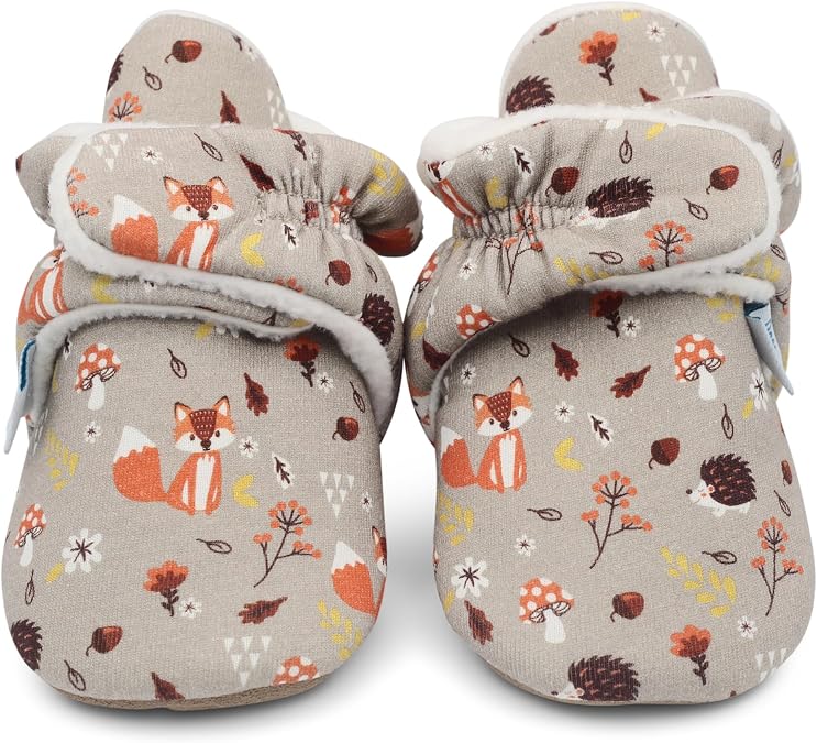 Dotty Fish Cotton Baby Booties, Fleece Lined Slippers, Non-Slip Soft Sole