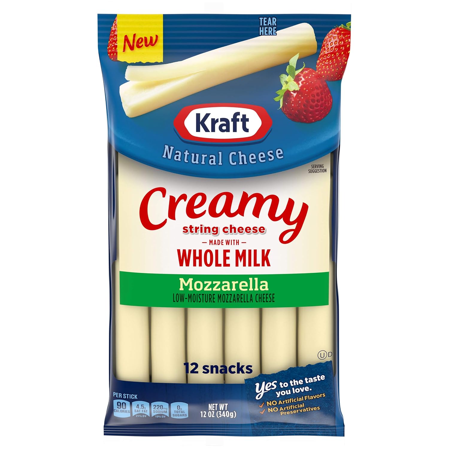 Kraft Creamy String Cheese Mozzarella Cheese Snacks with Whole Milk 12 ct Sticks