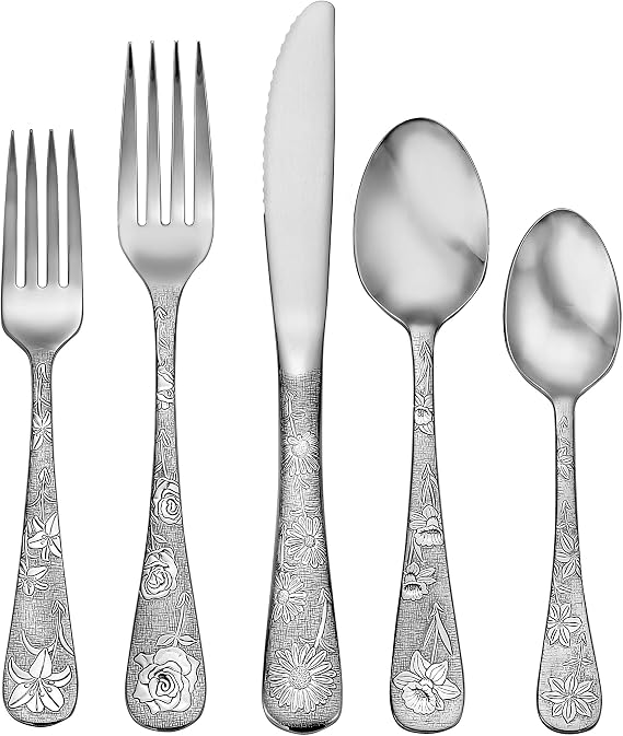 Liberty Tabletop American Garden 60 Piece Flatware Set Service for 12 Made in the USA 18/10 Stainless Steel Silverware