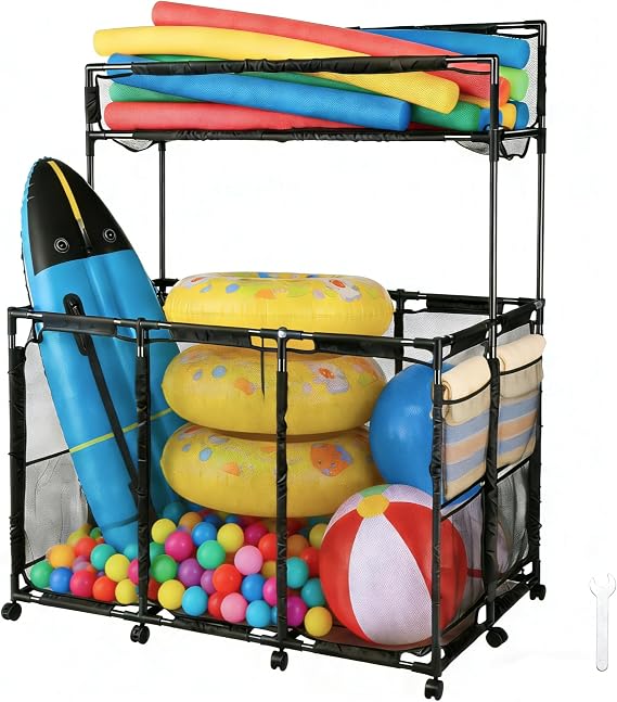 Yescom 225 Gallon Pool Float Storage Bin Basket with Top Rack for Toy Raft