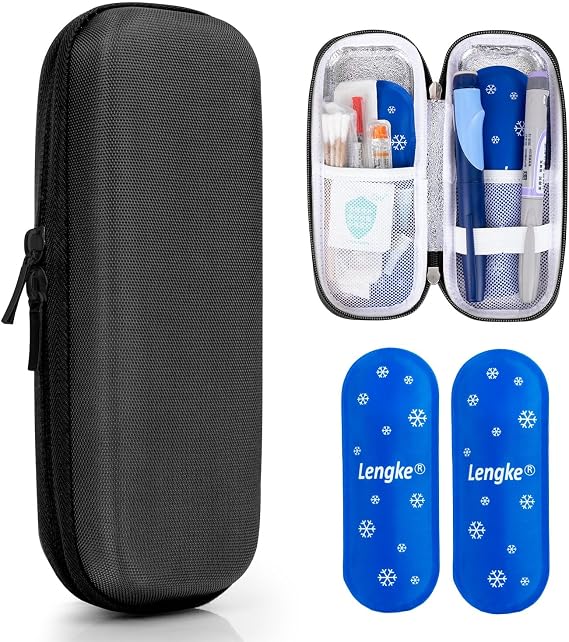 Insulin Cooler Travel Case TSA Approved, Diabete Travel Case with 2 Ice Packs for Insulin Pens, Diabetic Supplies and Insulin Syringe, Peptide Travel Case for Daily Life (Black)