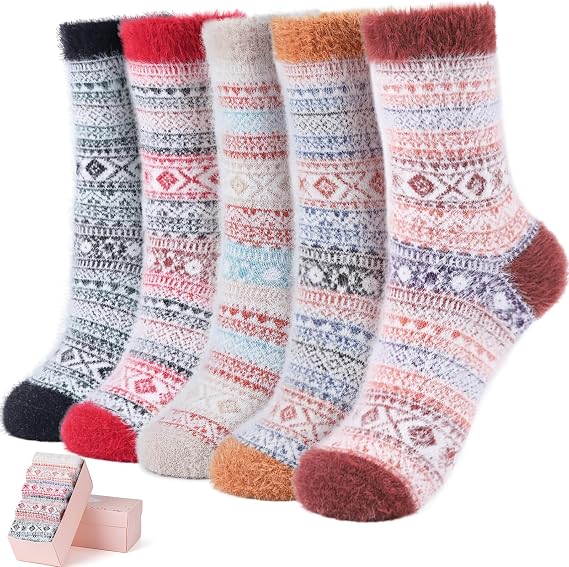 ICEIVY 5 Pair Comfy Fuzzy Warm Winter Cozy Socks Birthday Gifts for Women