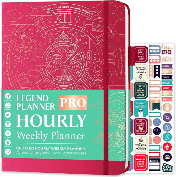 Legend Planner PRO Hourly Schedule, Weekly Daily Time Slots A4 Hot Pink