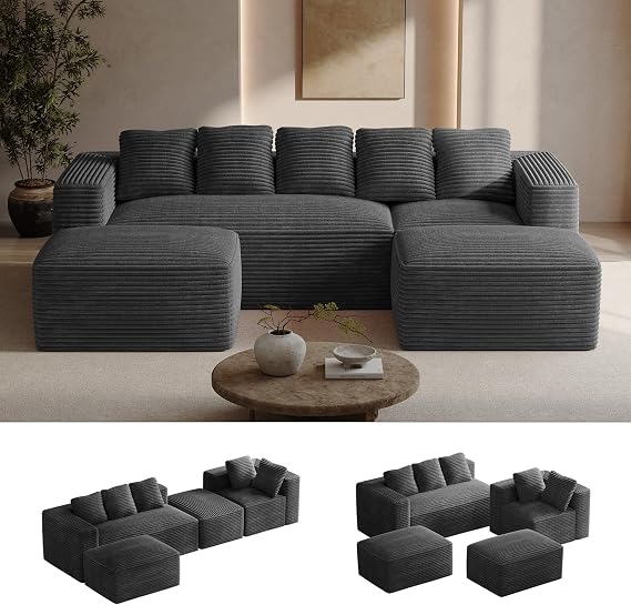 ONEMMLION 105" Oversized Cloud Boneless Couch Modular Sofas, Dark Grey