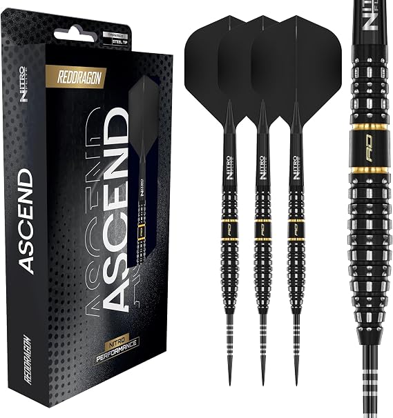 RED DRAGON Darts - Ascend Original | Ascend Switch Points - 90% Tungsten Darts Set - Nitro Flite Integrated Flight/Shaft, Dart Flights & Stems | Available 22g, 23g, 24g & 25g - Professional Dart Set