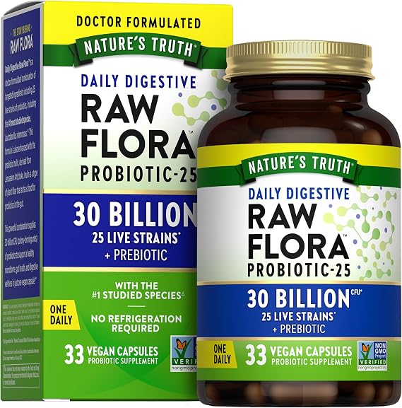 Raw Flora Probiotics with Prebiotics | 30 Billion CFU