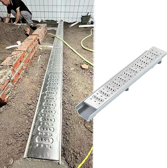Anti-Slip Trench Drain System for Yard, Channel Drain Pipe Outdoor Drainage Trench with Metal Drain Grate, Driveway Garden Gutter Cover(1pc,60x10x10cm(23 5/8x4x4))