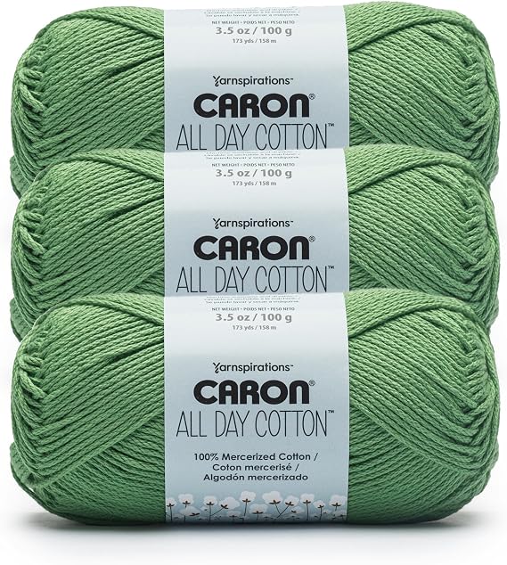 Caron All Day Cotton Yarn for Crocheting, Grass Green, 3-Pack