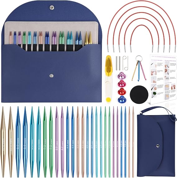 Coopay Interchangeable Circular Knitting Needles Set Metal, 3mm-10mm, Blue