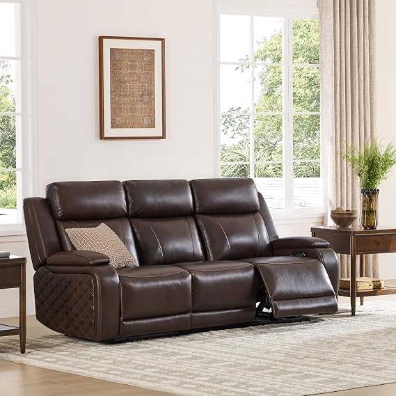 Watson & Whitely Genuine Leather Zero Gravity Power Reclining Sofa, Brown