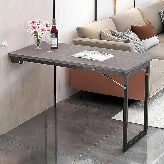 Fold Down Desk Wall Mounted - Multi-Functional Drop Leaf Table for Small Spaces, Rustproof Frame, Easy Install