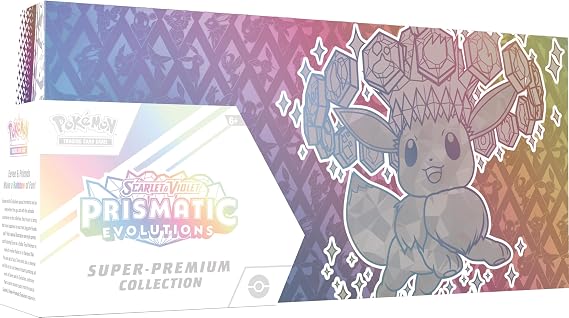 Pokemon TCG: Scarlet & VioletPrismatic Evolutions Super-Premium Collection - 15 Booster Packs, 65 Card Sleeves, Full Art Foil Promo Card, Deck Box, Playmat & Code Card
