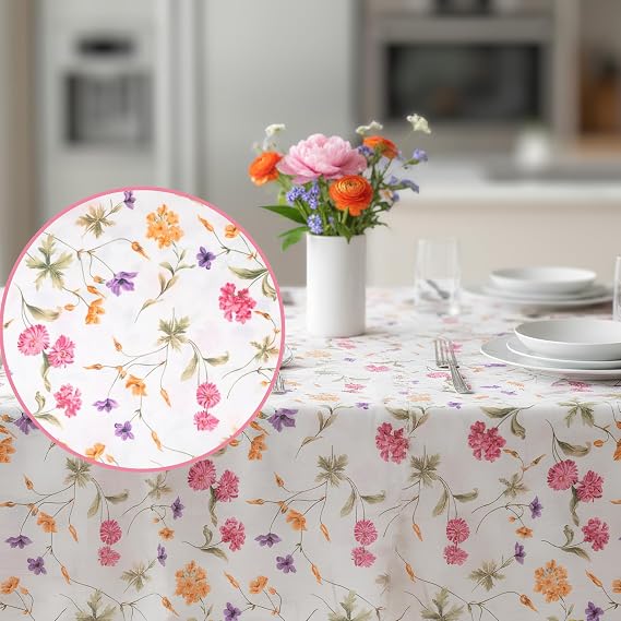 Baskılı Yıkanabilir 140 x 200 cm Masa Örtüsü Mutfak Bahçe Piknik Masa Örtüsü I Pembe Ağırlıklı Çiçek Desenli