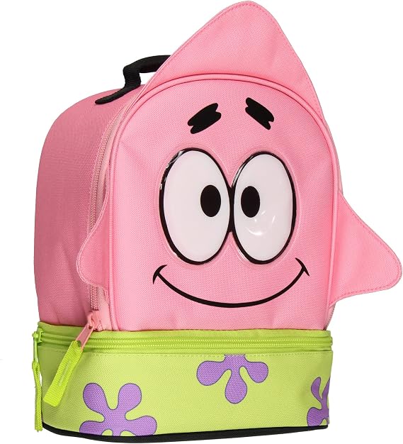 INTIMO SpongeBob SquarePants Lunch Box Patrick Star 3D Character Dual Compartment Insulated Lunch Bag Tote 9"