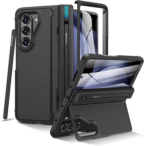 VEGO for Z Fold 5 Case with S Pen Holder, [Hinge Protection & Stand] Black