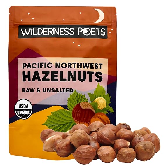 Wilderness Poets, Organic, Pacific Northwest-Grown Hazelnuts - Raw, Whole Nuts with Skins, No Shells. Bulk Size (32 Ounce - 2 Pound)