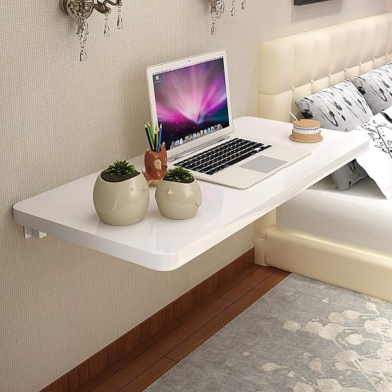 Space Saving Wall Mounted Fold Down Table - Heavy Duty Floating Drop-Leaf Desk for Dining Study Kitchen Laundry Bar - Versatile Sturdy Easy Installation