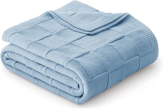 Whale Flotilla Checkered Knit Throw Blanket for Couch, Blue